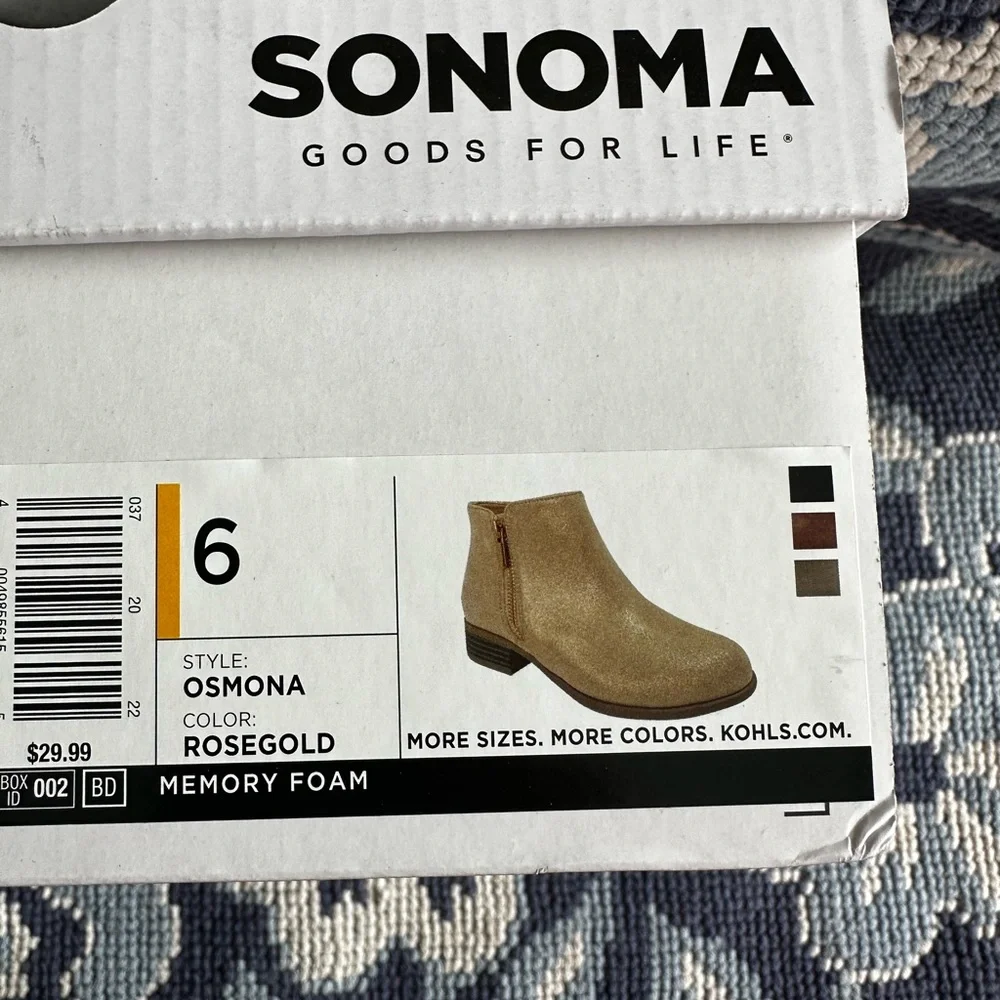 👢 NWT Sonoma Goods For Life Osmona Girls Ankle Boots Size 6 Rose Gold